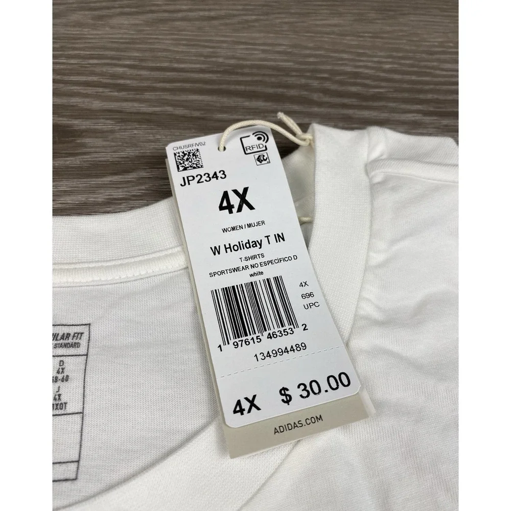 Adidas Women's Short Sleeve Holiday Logo T Shirt White Size 4X New - Picture 6 of 9
